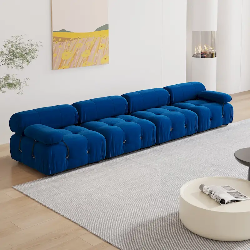 Blue Velvet Upholstered Sectional Sofa