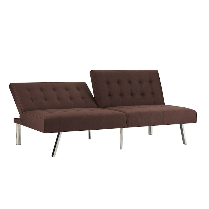 Tufted Mid-Century Modern Split Back Futon Sofa Couch Bed with Chrome Legs