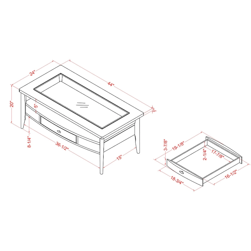 Genoas Traditional Walnut Glass 2-Piece Coffee Table Set with Drawer by Furniture of America