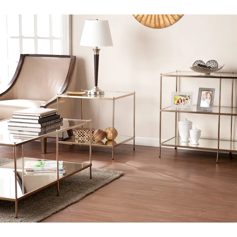 SEI Furniture Grant Modern Metal Console Table with Glass Top and Shelves