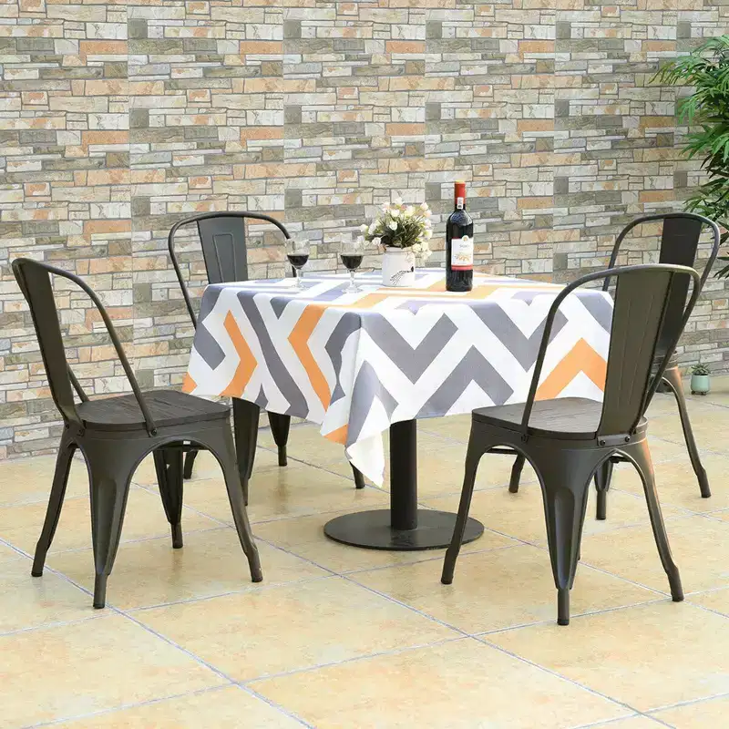 Costway Set of 4 Modern Metal Dining Side Chair Wood Seat Stackable Bistro Cafe