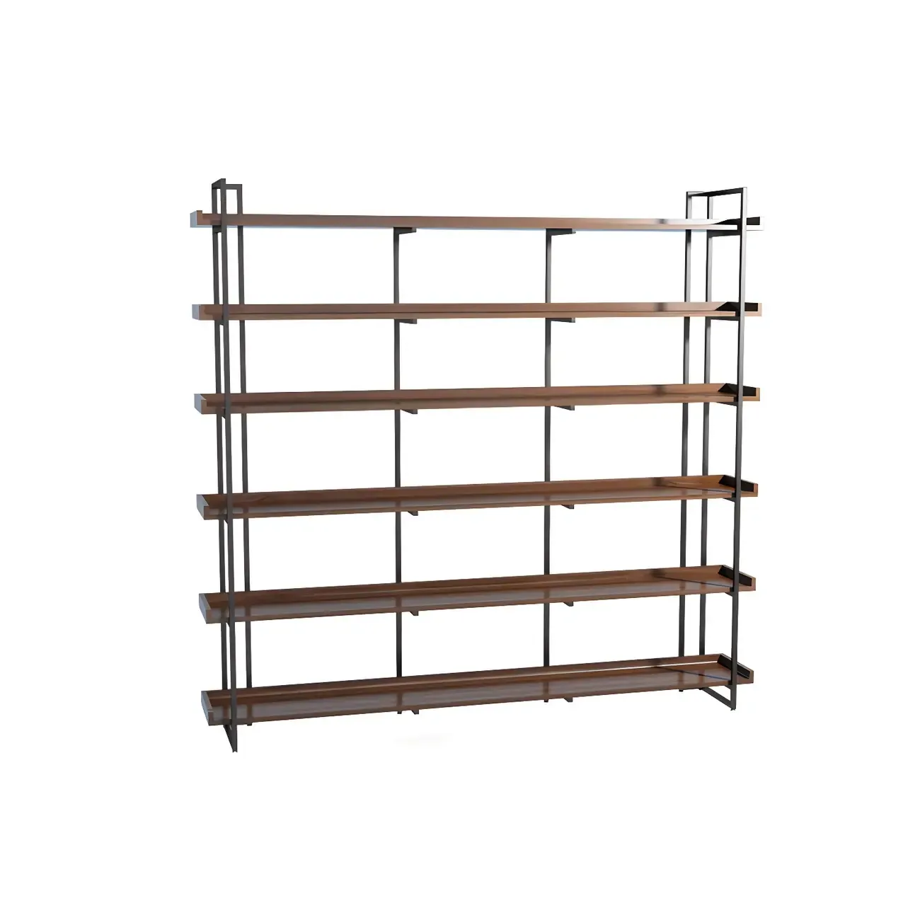 5-Shelf Industrial Metal Wood Brown Display Bookcase