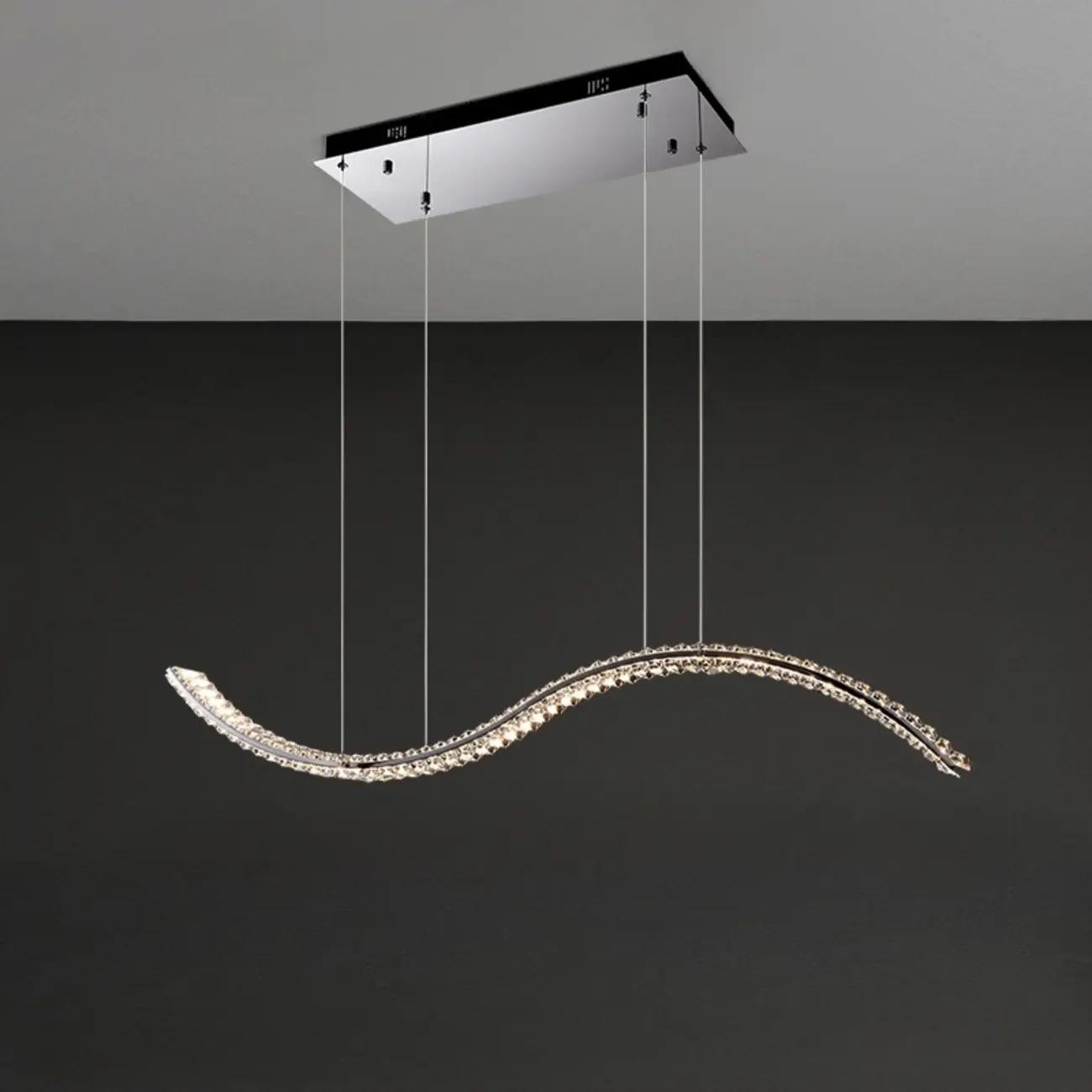 Dimmable LED Wavy Crystal Island Pendant Light for Kitchen