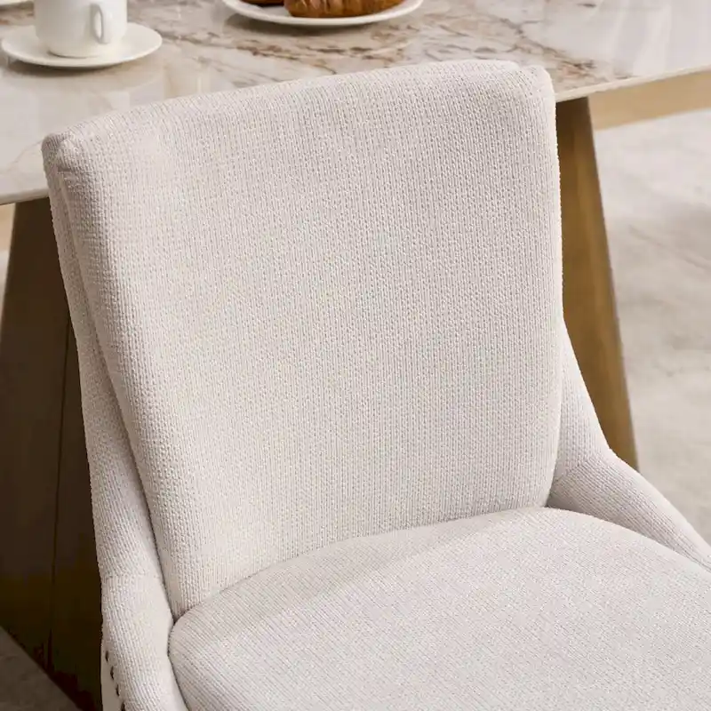 Modern Dining Chairs Set of 2,Chenille Upholstered Dining Chairs,Living Room Accent Leisure Chairs with Curved Solid Wood Legs