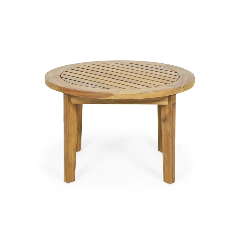 Roomfitters Round Patio Coffee Table, Solid Acacia Wood Slatted Top with Tapered Legs, Natural Wood