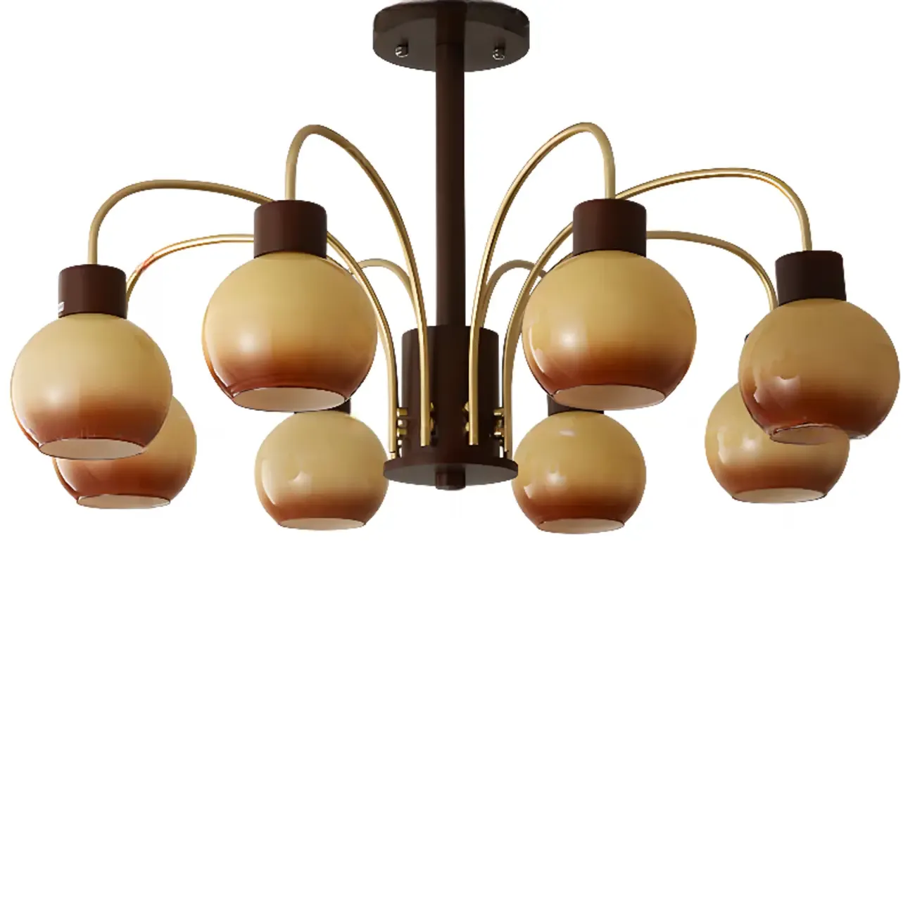 Classic Gold Metal Amber Glass Dome Chandelier