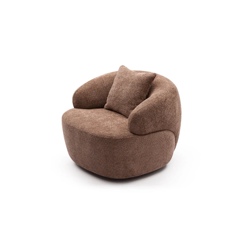 Brown Modern 34.6 Swivel Barrel Chair with Solid Wood Frame