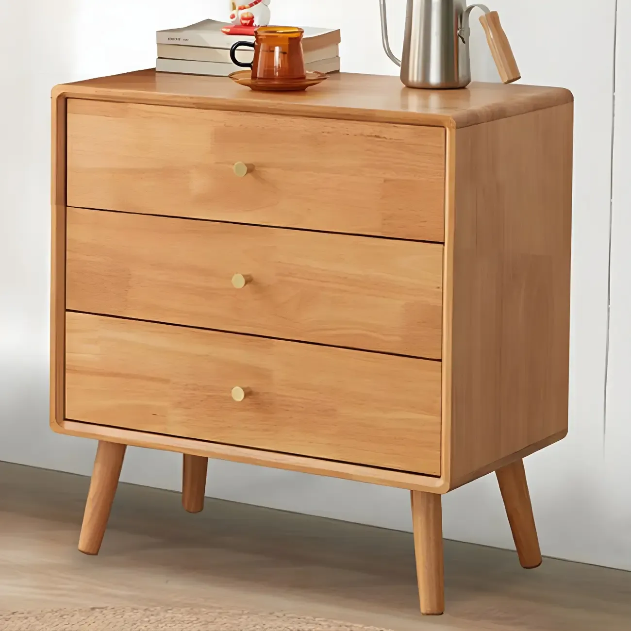 Compact Natural Wood Combo Dresser with Cabinet and Drawers