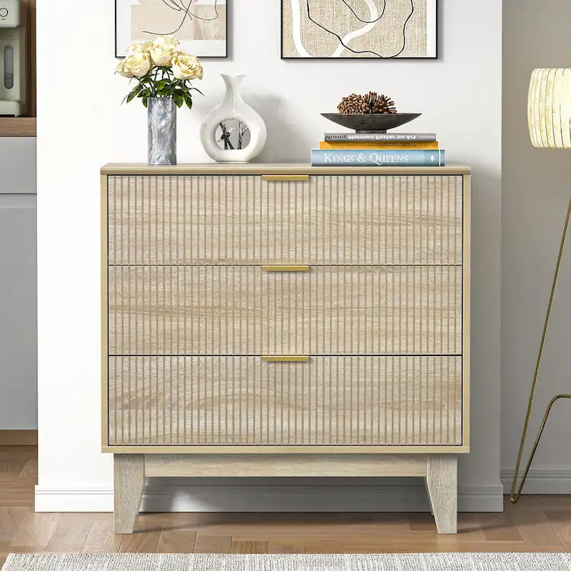 Anmytek Modern 3-Drawer Dresser Wood Chest of Drawers Storage Cabinet for Bedroom