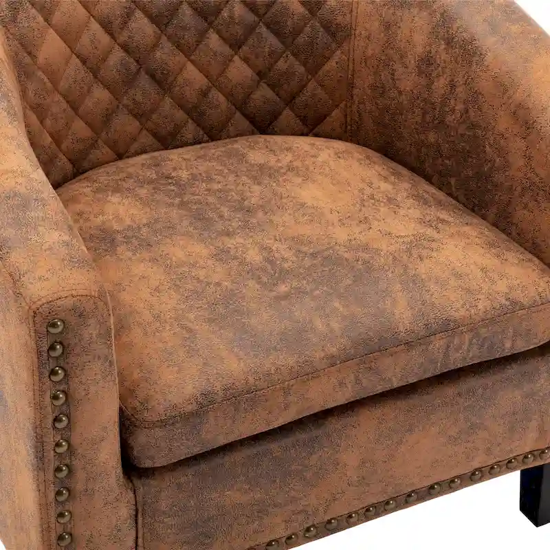 Accent Barrel Chair Living Room With Nailheads And Solid Wood Legs