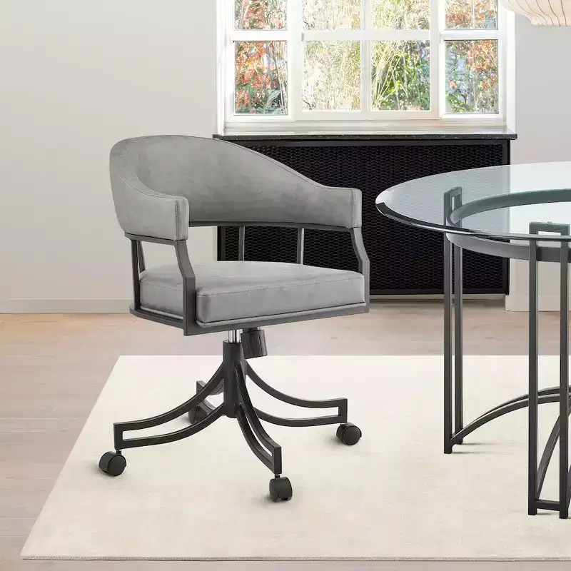 Armen Living,Tibet Swivel Rolling Dining Chair with Matte Black Iron