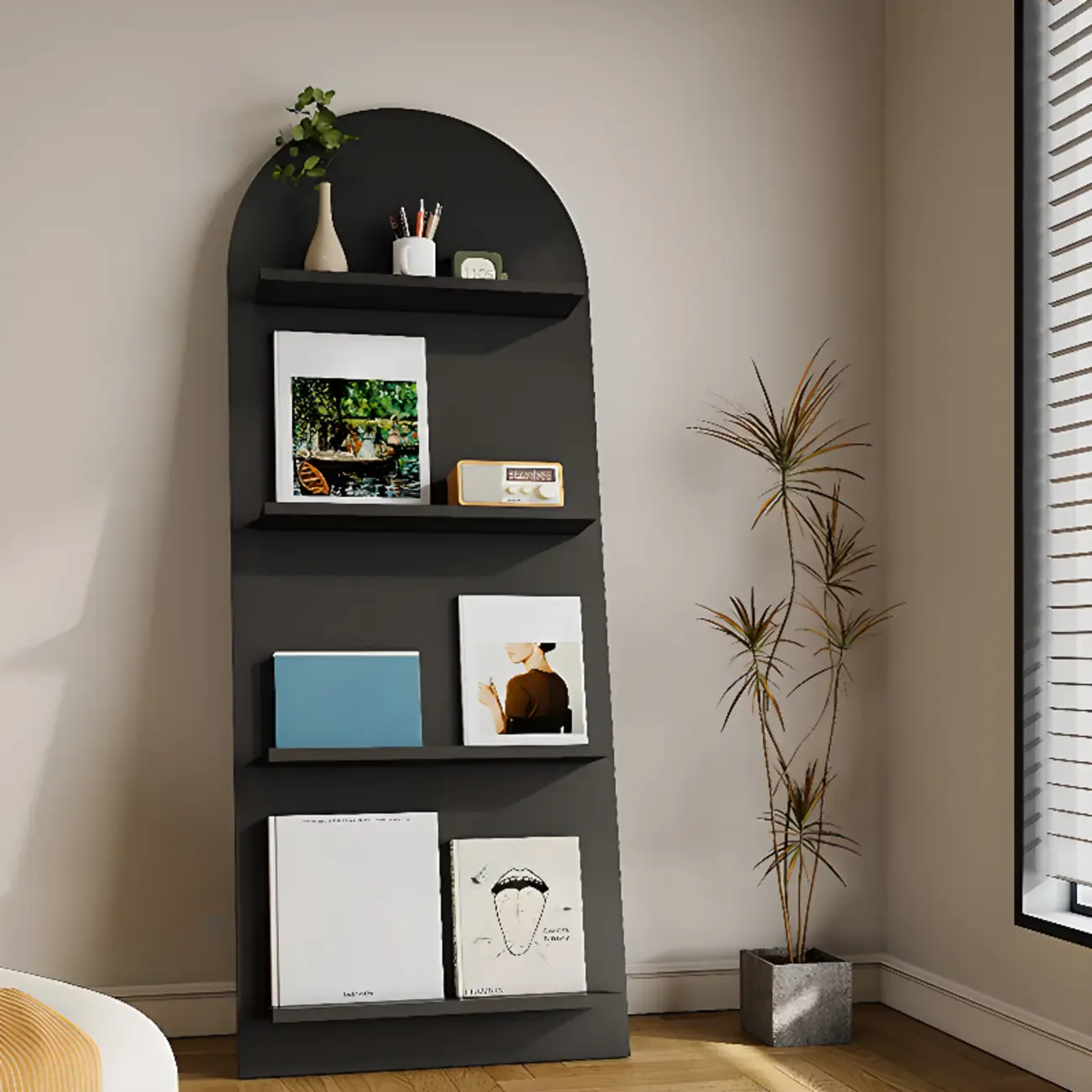 Scandinavian Solid Wood 4-Tier Ladder Bookcase