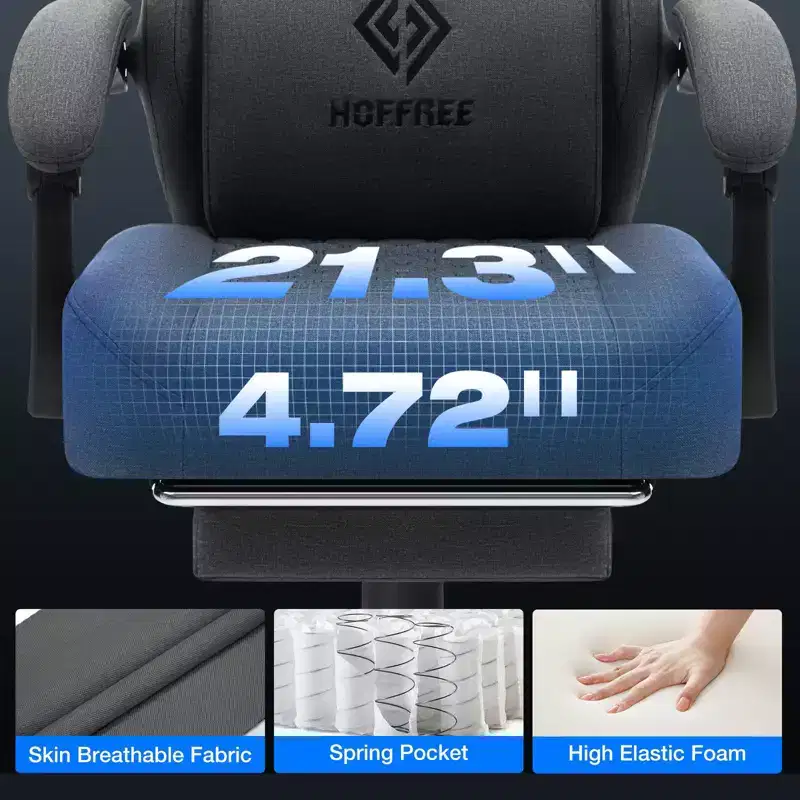 Hoffree Breathable Fabric Massage Gaming Chair Ergonomic Office PC Chair with Footrest & Adjustable