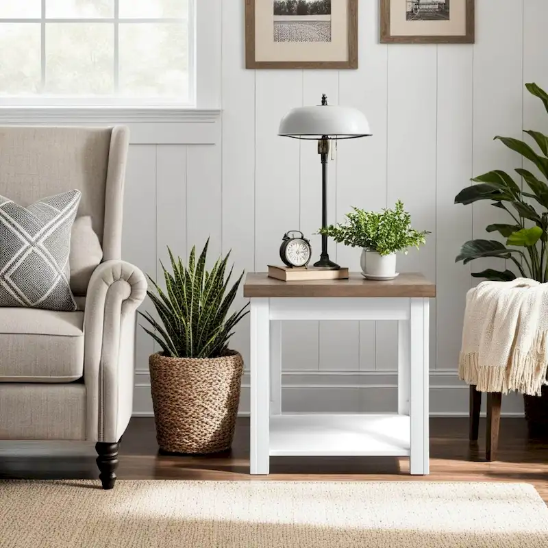 Modern Farmhouse Style 24-Inch Side Table — No Assembly Required, Two-Tone Finish