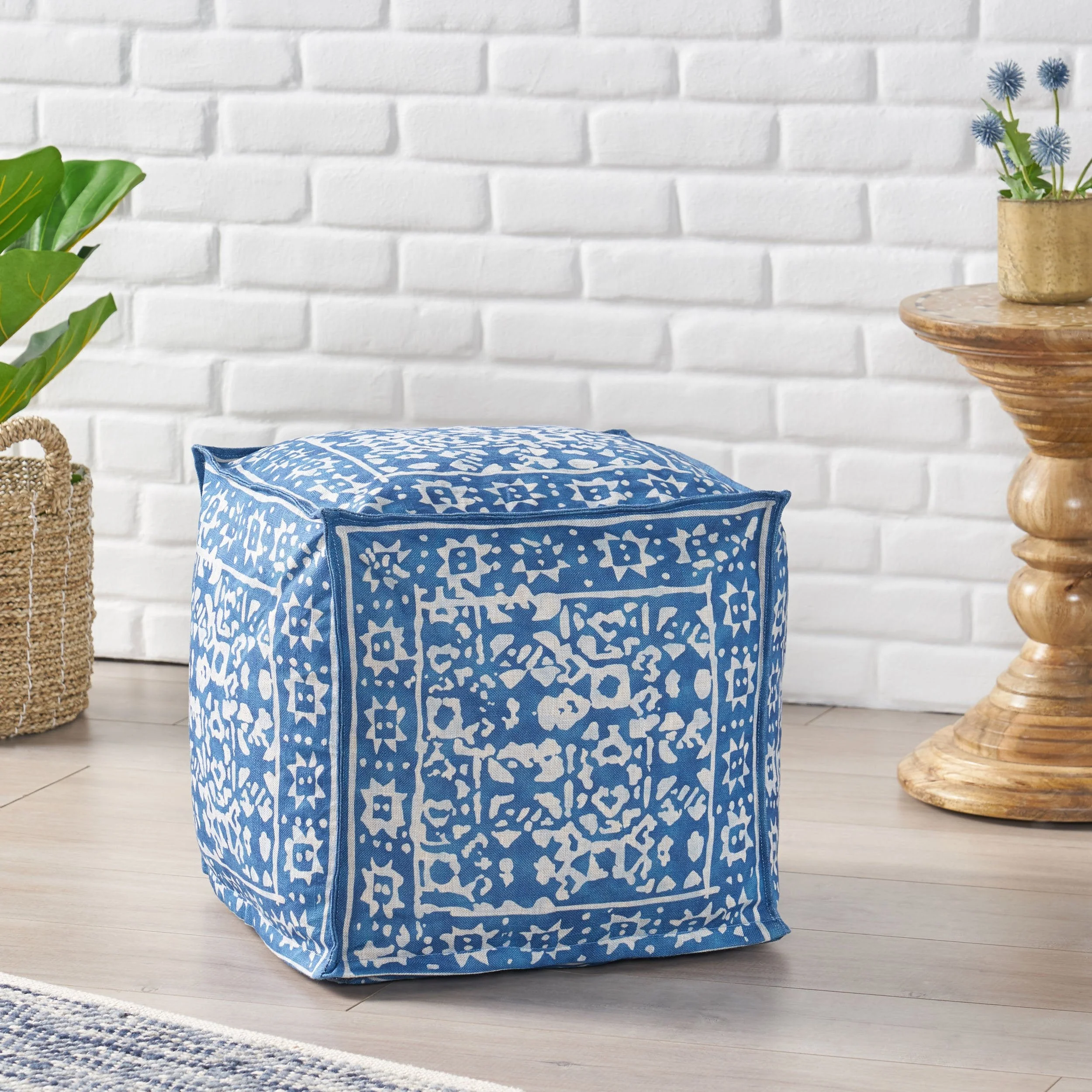 Contemporary Fabric Cube Pouf - NH707313