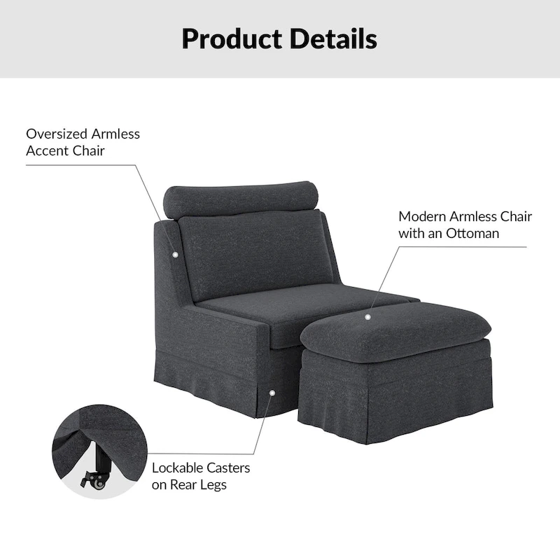 Anne 45 W Modern Slipcovered Chair with Ottoman by HULALA HOME