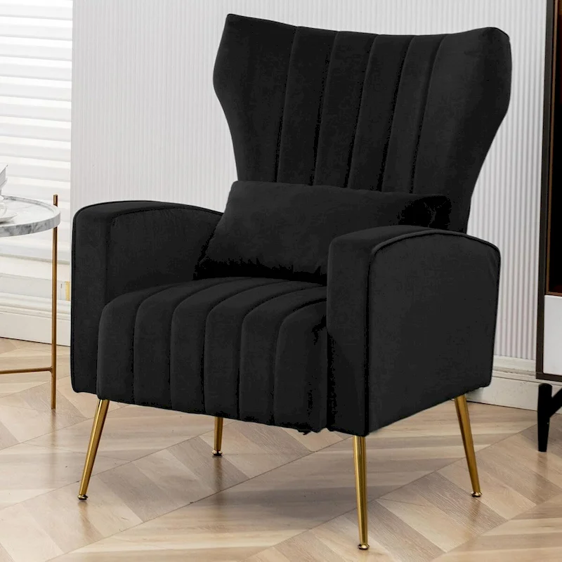 HOMYKA Accent Chair Upholstered Velvet Wingback Armchair with Pillows