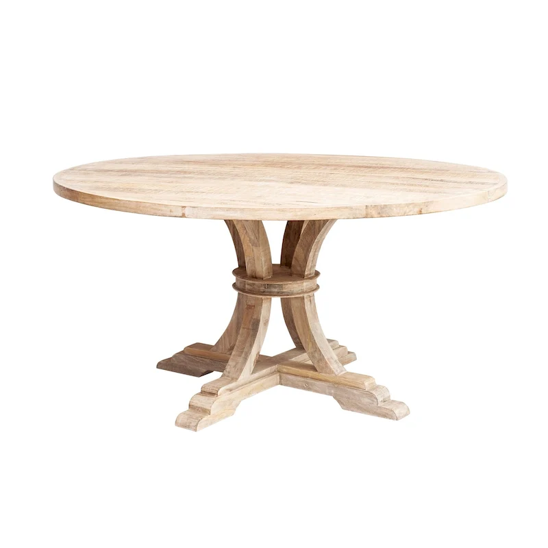 Round Mango Wood Dining Table – White Wash, Seats 4–6