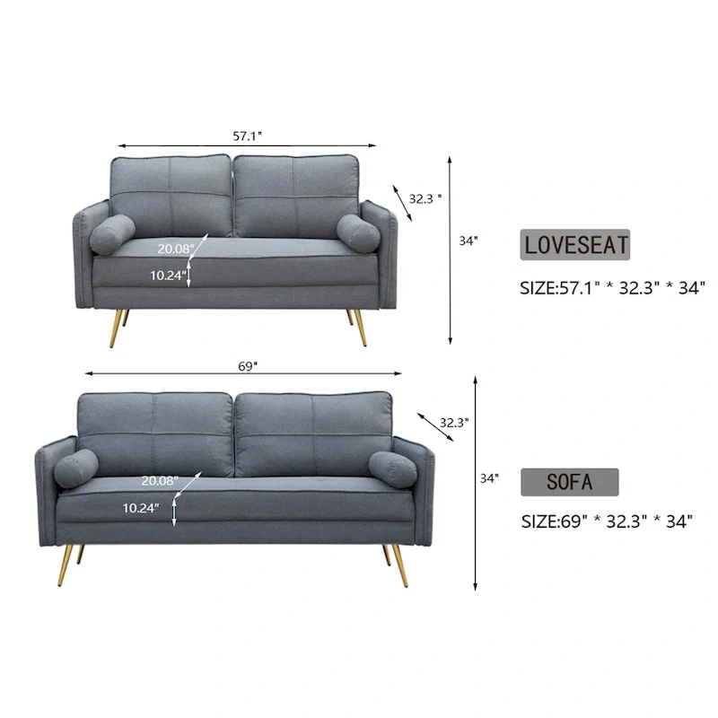 2 Piece Loveseat and Sofa Living Room Set