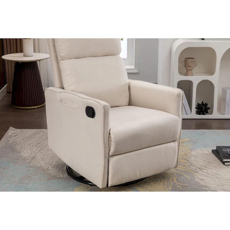 Cotton Linen Fabric Swivel Rocking Chair Glider Rocker Recliner Nursery Chair with Adjustable Back and Footrest