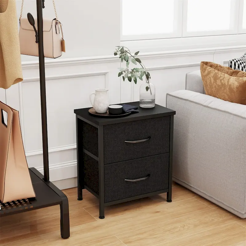 Nightstand, 2 Drawer Dresser Night Stand, End Table with Fabric Bins for Bedroom, Closet, Entryway, College Dorm