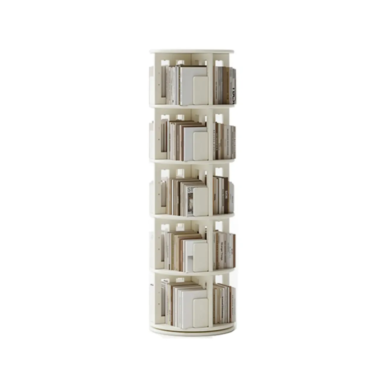 Narrow Cherry Wood Vertical 6 Shelf Rotating Bookshelf