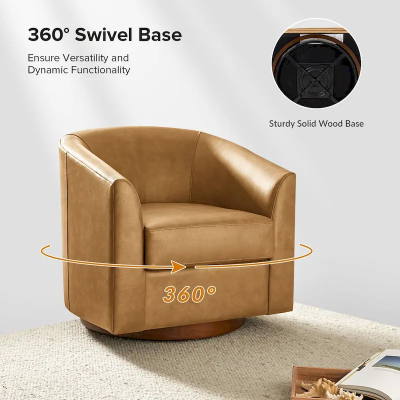 Althea Modern Genuine Leather Swivel Barrel Chair with Solid Wood Base Set of 2 By HULALA HOME