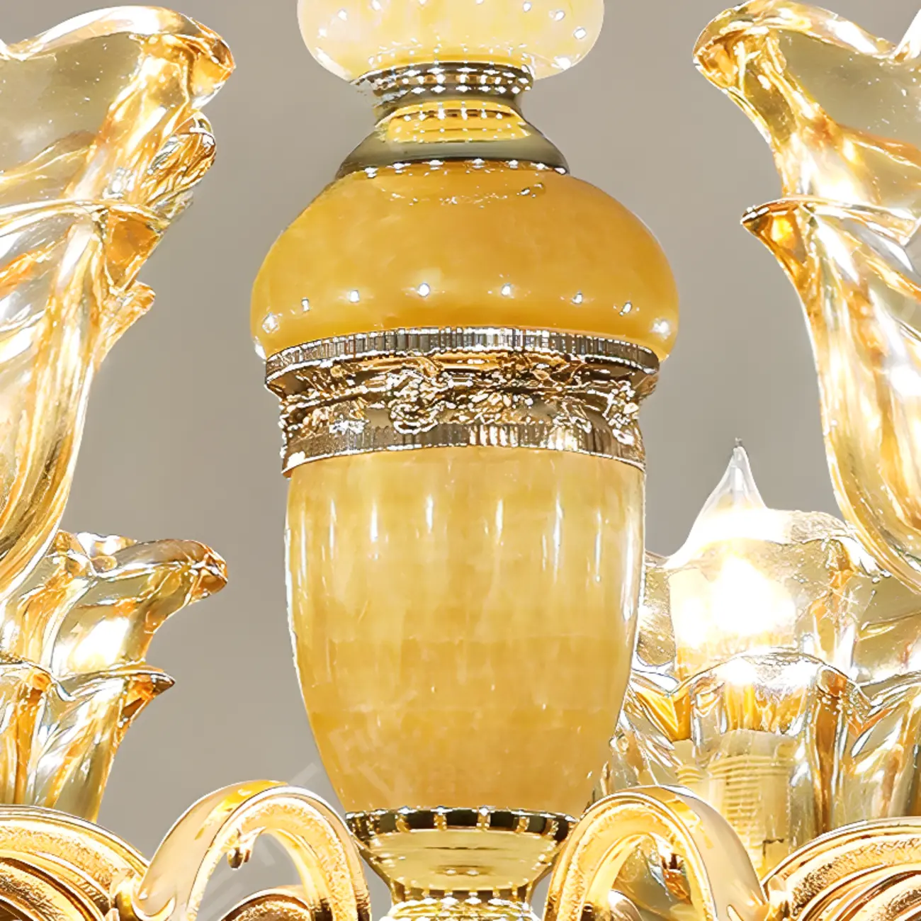 Adjustable Luxury Gold Flower Shape Clear Glass Chandelier