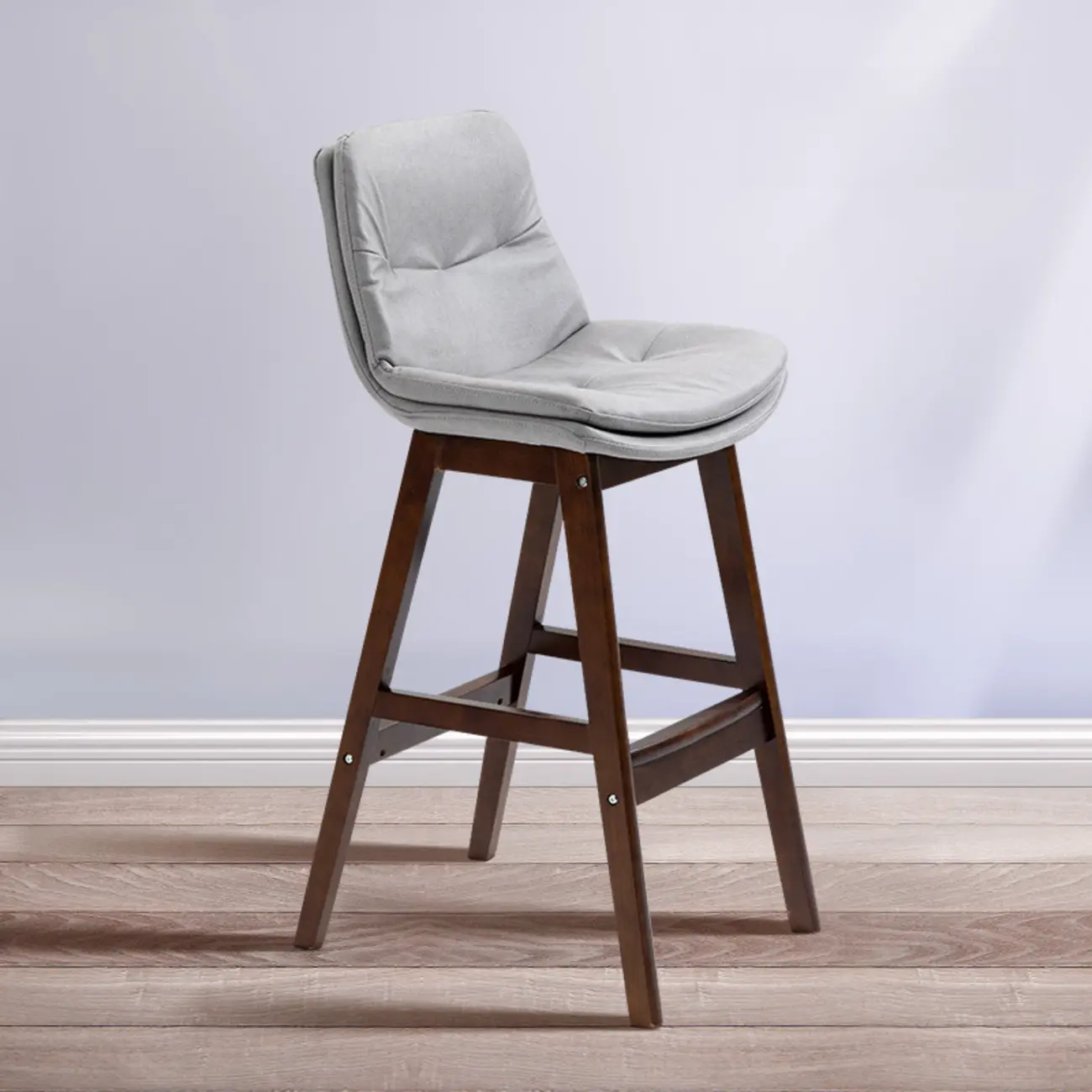 Scandinavian Wood Frame Leather Ergonomic Bucket Bar Stool