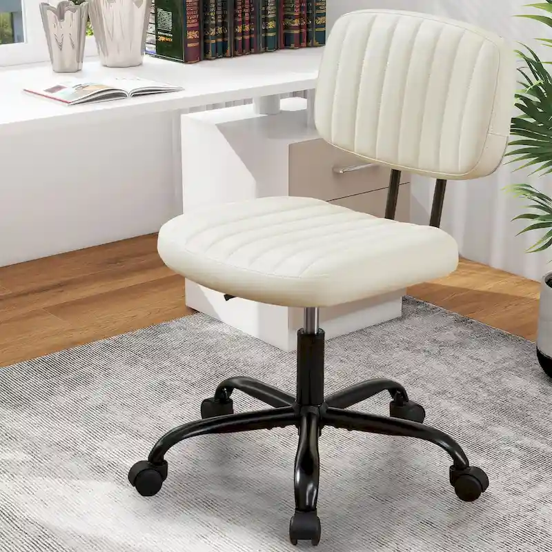 Comfy PU Leather Upholstered Office Chair, Home Desk Chair with Arms & Adjustable Swivel