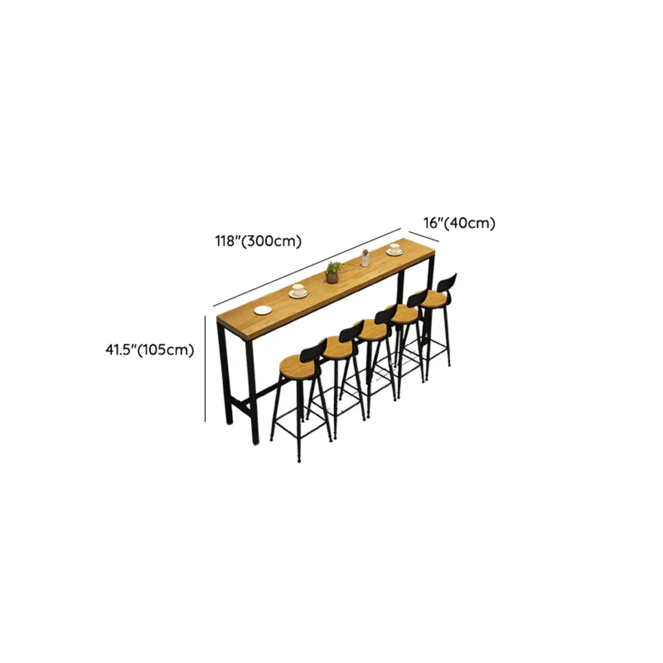 Natural Rectangle Solid Wood Long Footrest Bar Table