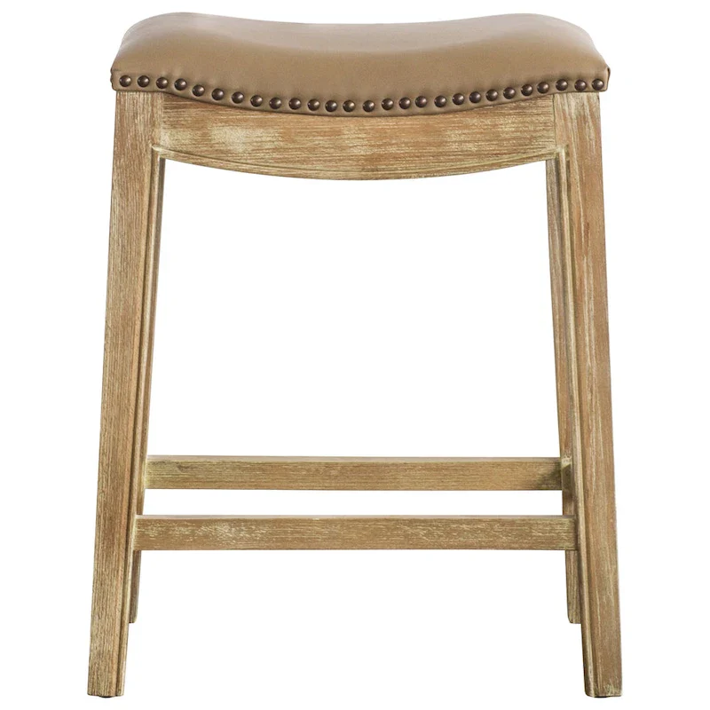 Contoured Bonded Leather Counter Stool – Vintage Gray / Blue / Taupe / Caramel / Dark Brown / Red, Single