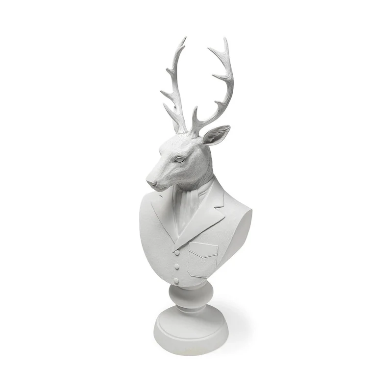 HomeRoots 23  White Polyresin Suited Deer Bust Tabletop Sculpture - 6  W x 8  D x 23  H