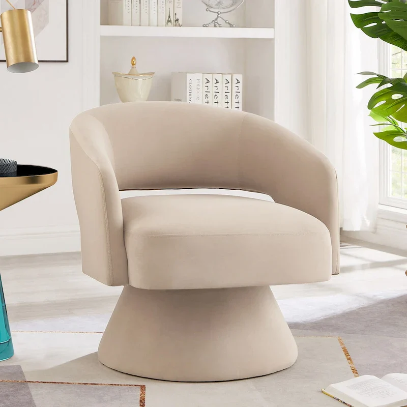 Upholstered Velvet Swivel Accent Chairs with Open Backrest