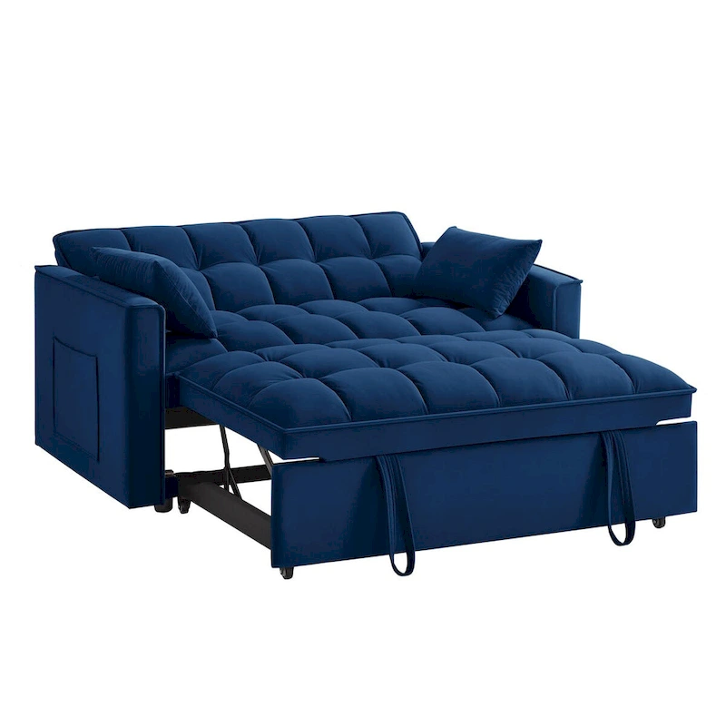 4-in-1 Pull-Out Sleeper Sofa Bed - Loveseat in Velvet -Convertible Couch Bed with Reclining Backrest,2 Side Pockets