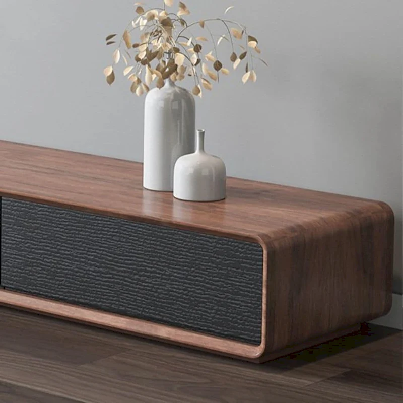 Modern Rectangular TV Stand with 4 Drawers, Wood Veneer Media Console, Walnut White, Soild Wooden, Fully-Assembled