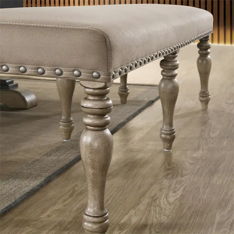 Upholstered Bench with Nail Head Trim and Wood Legs