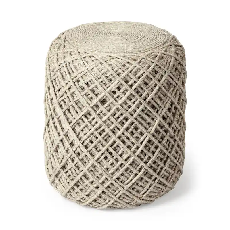 Mercana Allium Brown Woven Wool Round Pouf