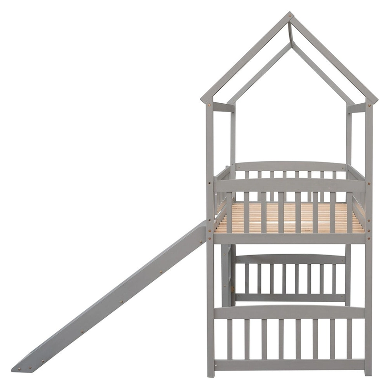 Twin Loft Bed with Slide and Guardrail