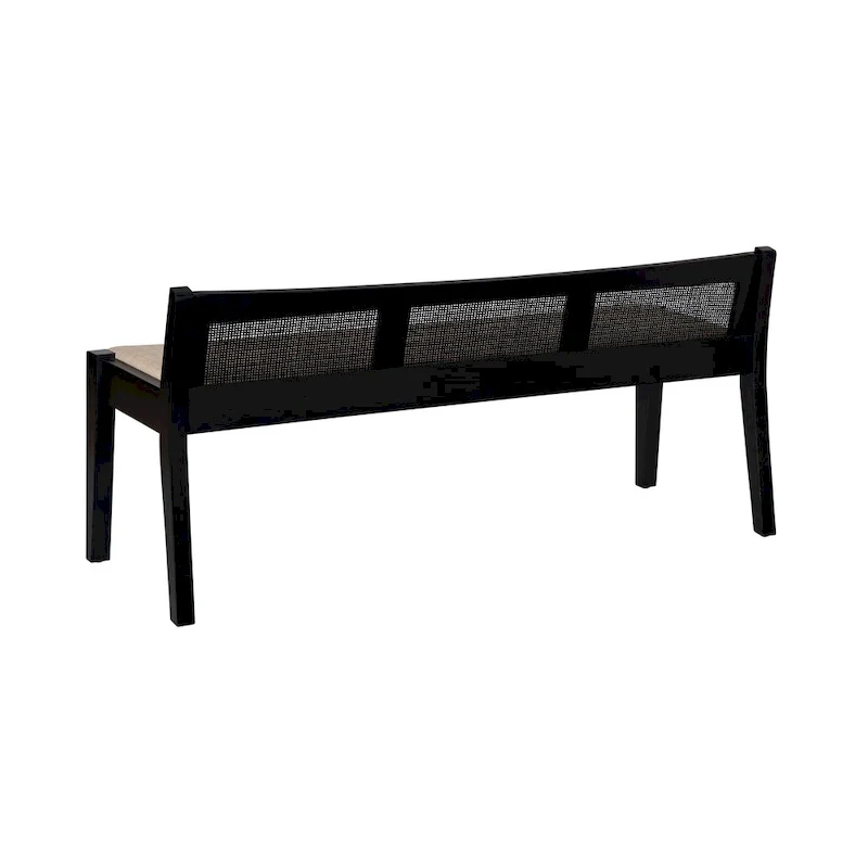 Solid Wood Cane Bench with Cushioned Seat