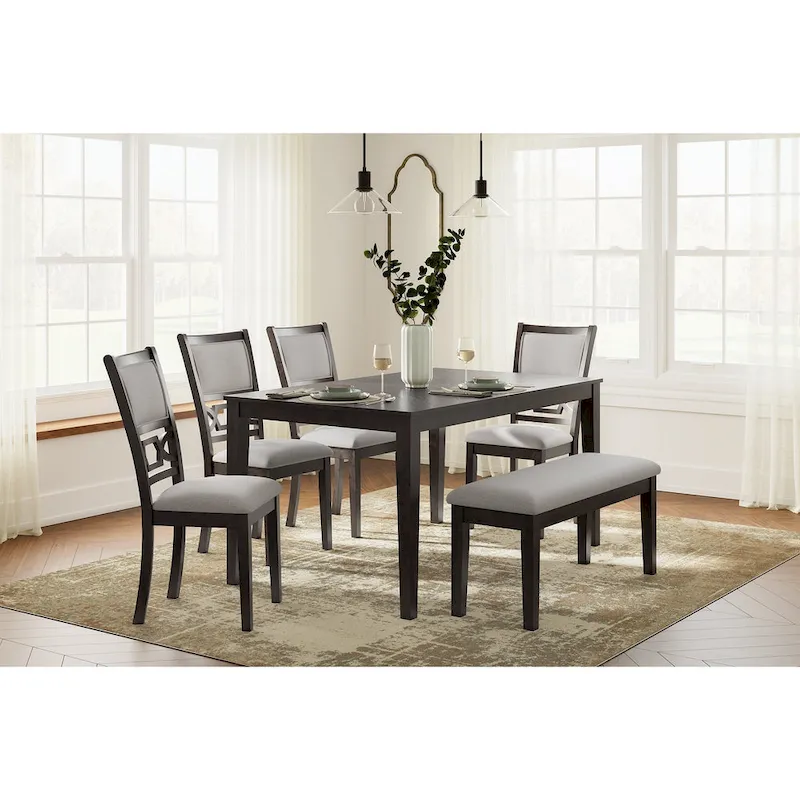 Signature Design by Ashley Langwest Dining Table and 4 Chairs and Bench (Set of 6)