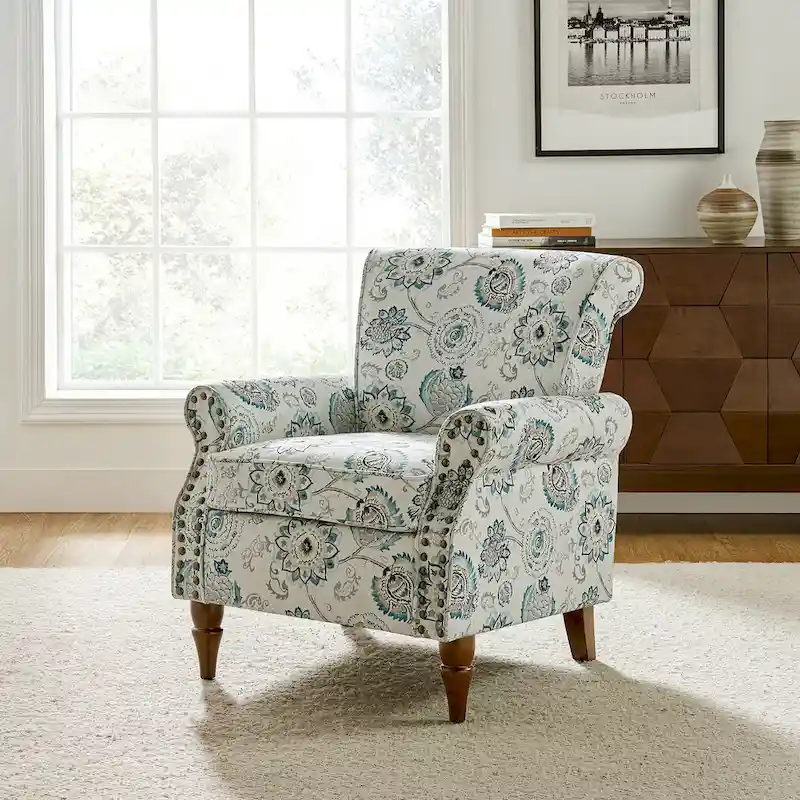 Nyctelius Traditional Polyester Accent Chair with Rolled Arms and Nailhead Trim by HULALA HOME