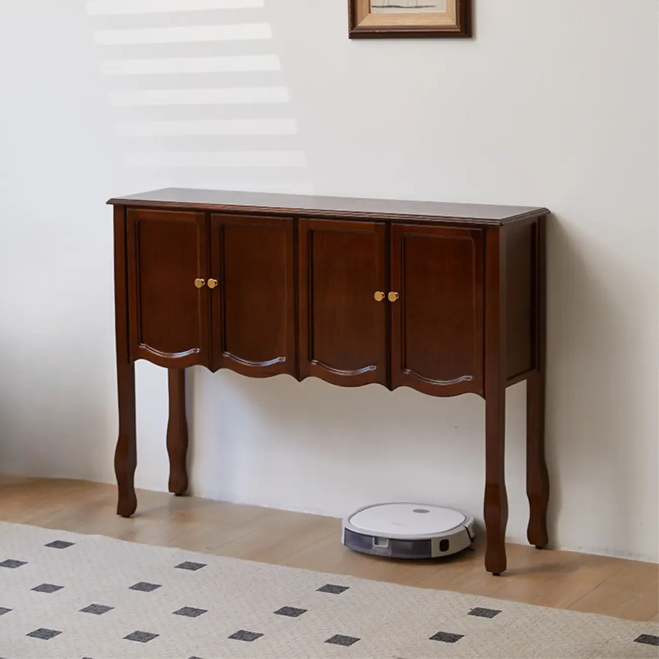 Traditional Brown Wooden Console Table with Drawers