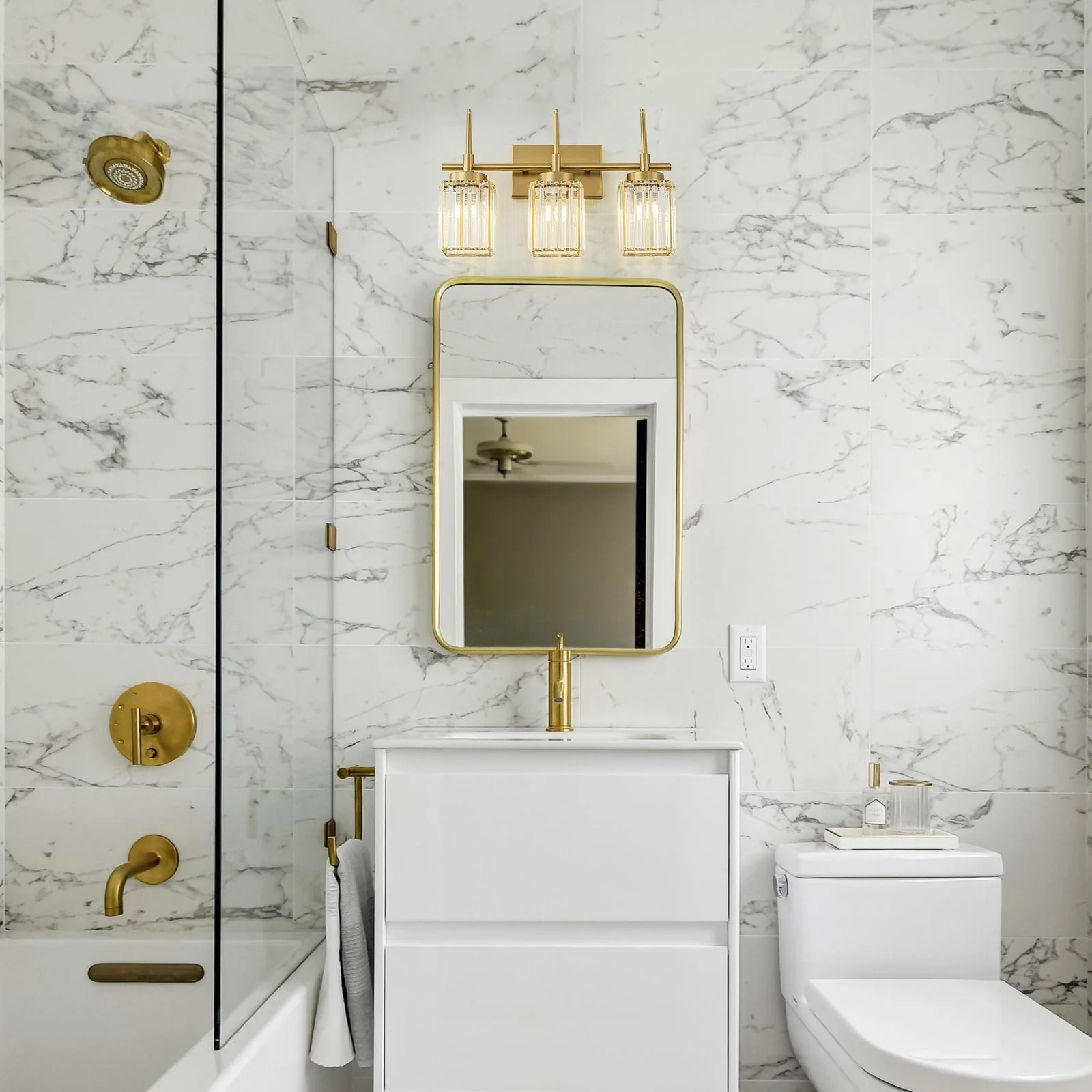 Modern Gold Dimmable Wall Light Glam Cylinder Bathroom Crystal Vanity Light Wall Sconces