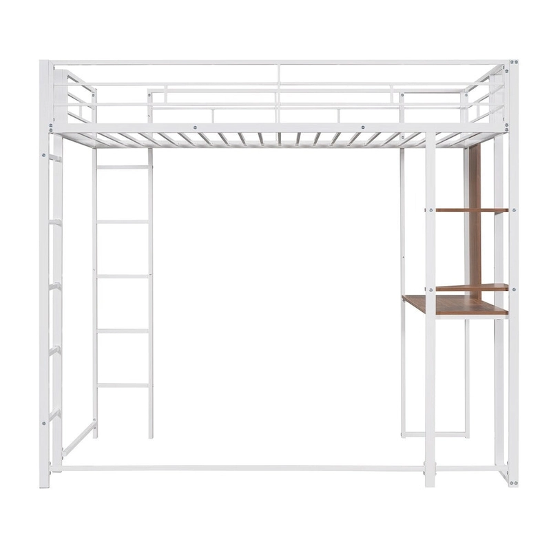 Merax Metal Twin Size Loft Bed with Desk, Shelves
