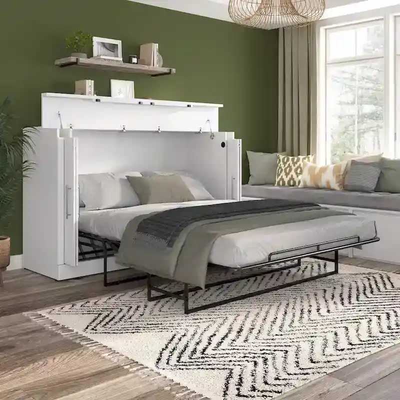 Nebula 75W Queen Cabinet Bed with Mattress for Guest Room by Bestar