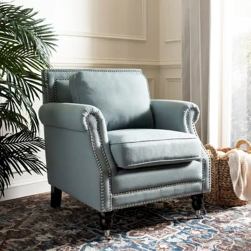 Classic Roll Arm Club Chair with Nail Head Trim