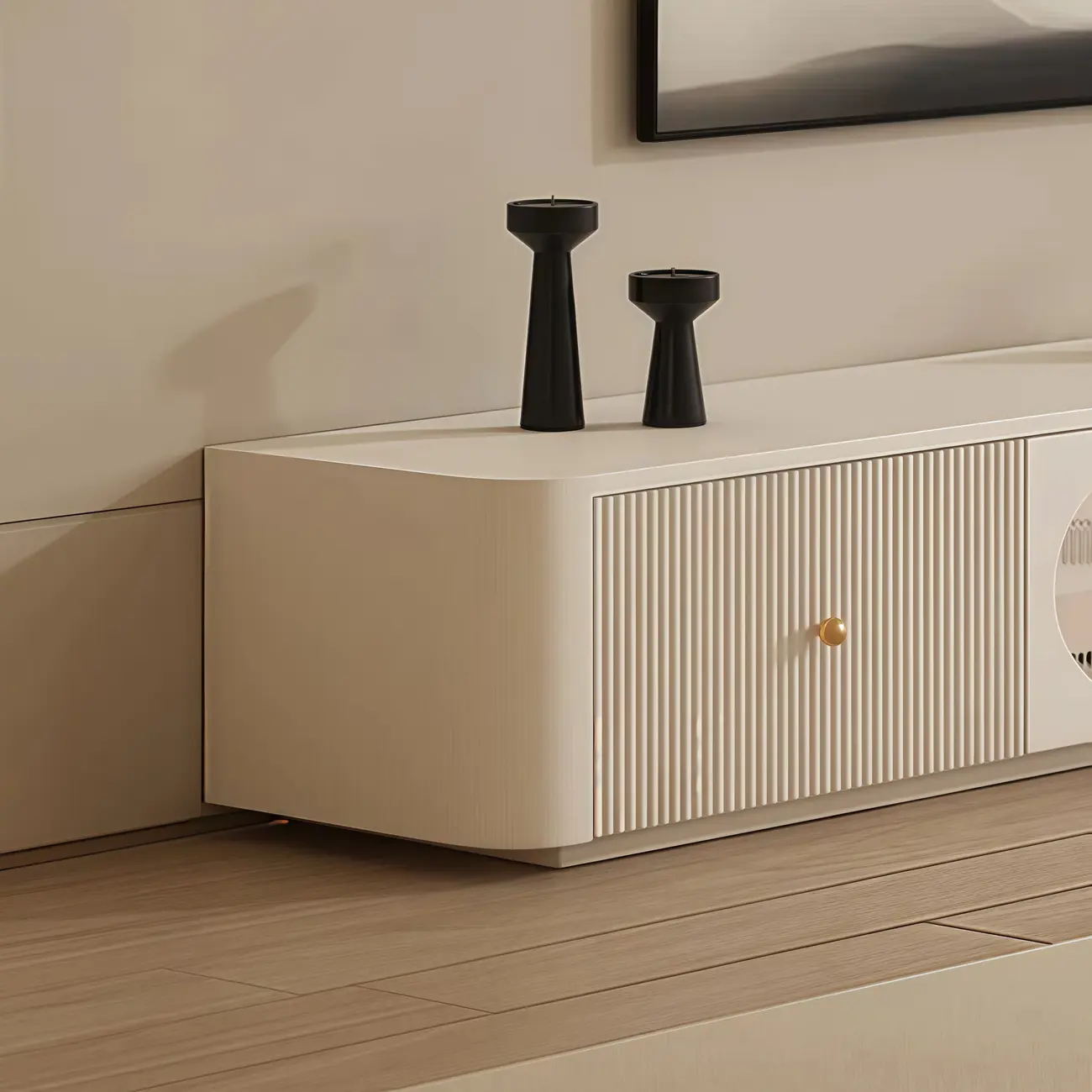 Long Modern White Wooden TV Stand with Drawers