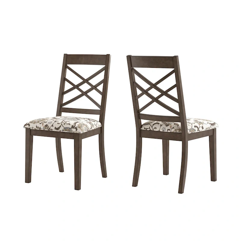 Espresso Finish Upholstered Dining Chairs with Lattice Back - Set of 2