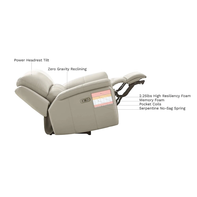 Hydeline Venice Zero Gravity Power Recline and Headrest Top Grain Leather Recliner with Cup Holder